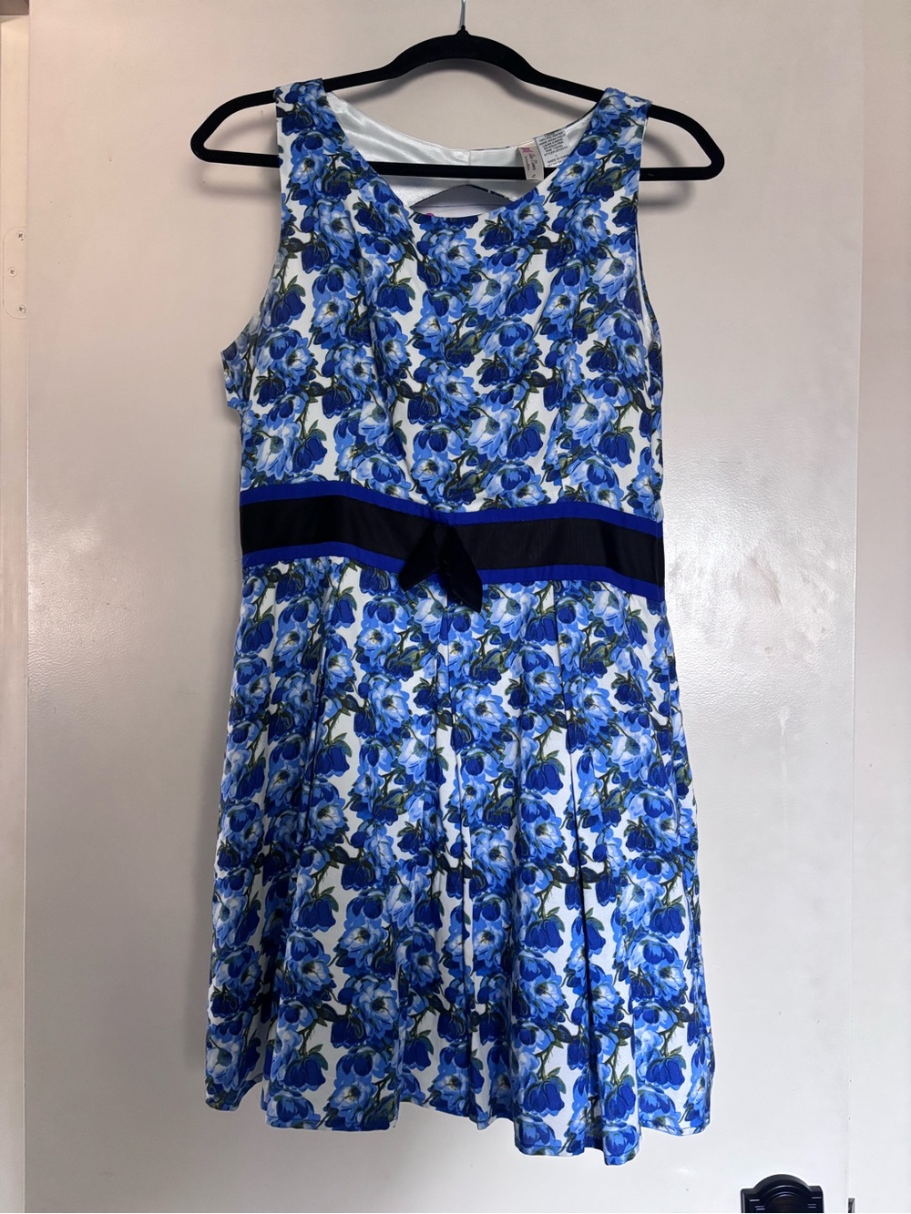 Alice Moon Blue and White Floral Dress with Navy Waistband